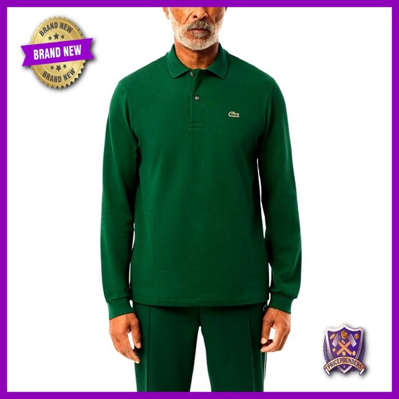 Classic Fit Long Sleeve Pique Polo Shirt with Embroidered Logo